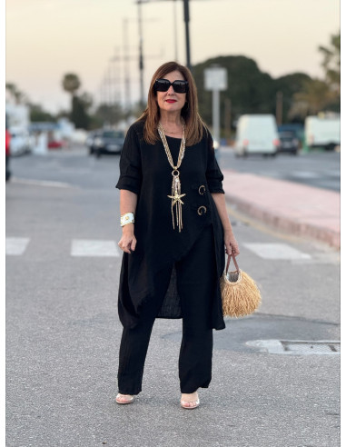 Conjunto Lino negro Asimétrico