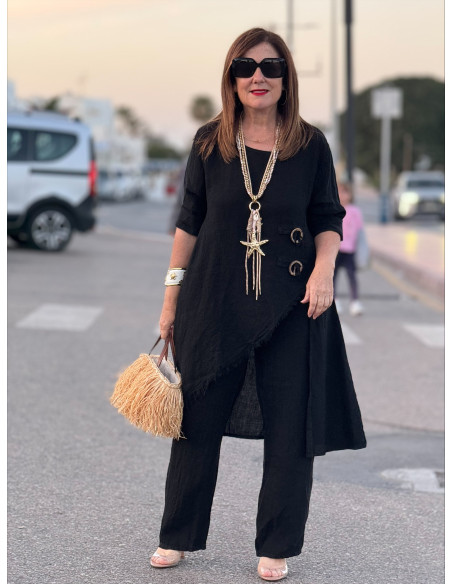 Conjunto Lino negro Asimétrico