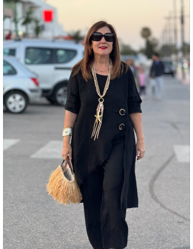 Conjunto Lino negro Asimétrico