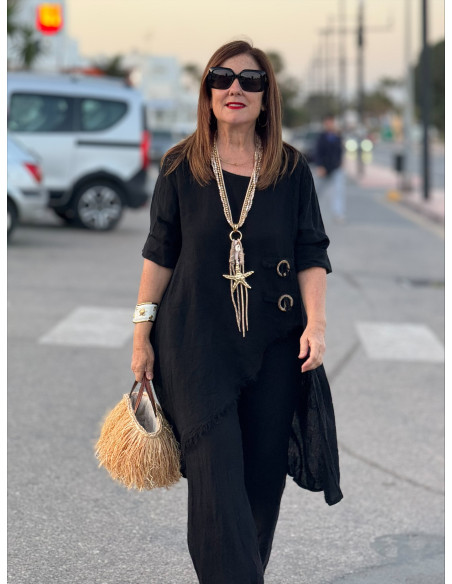 Conjunto Lino negro Asimétrico