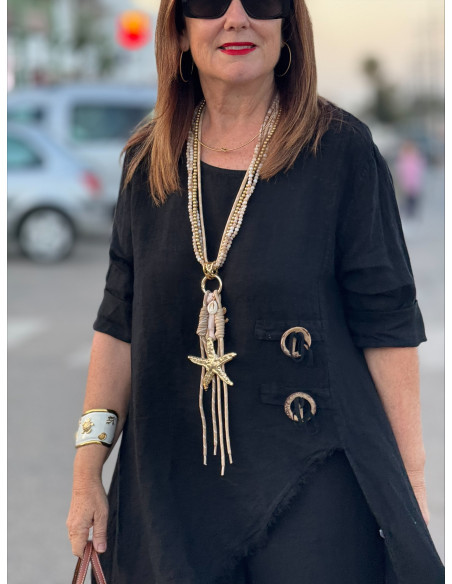 Conjunto Lino negro Asimétrico