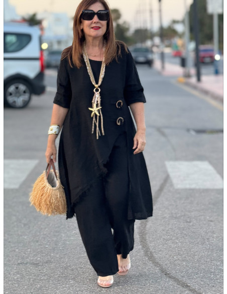 Conjunto Lino negro Asimétrico