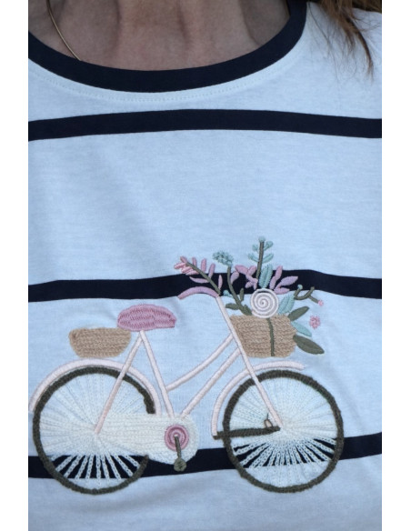 Camiseta navy con bicicleta bordada en blanco y negro
