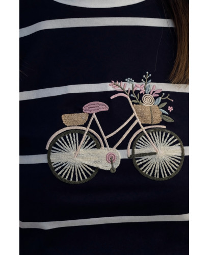 Camiseta navy con bicicleta bordada en marino y blanco 2