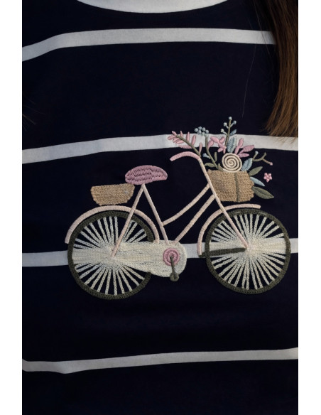 Camiseta navy con bicicleta bordada en marino y blanco