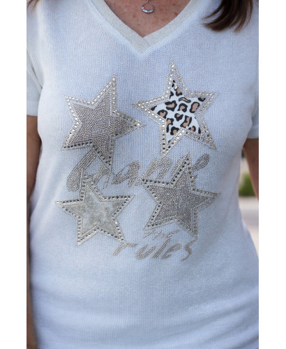 Camiseta de hilo brillo con estrellas strass y animal print 2