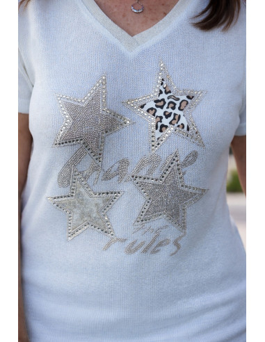 Camiseta de hilo brillo con estrellas strass y...