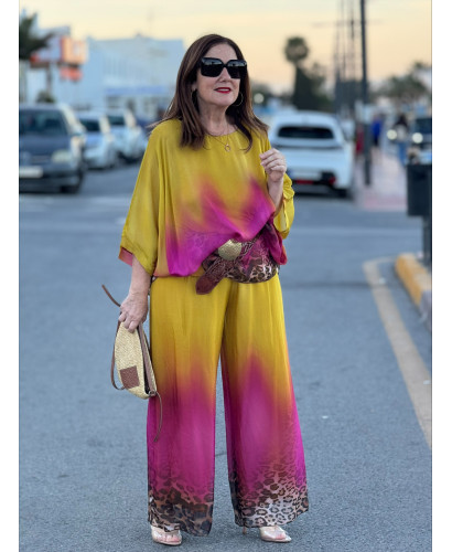 Conjunto de punto seda degradado mostaza