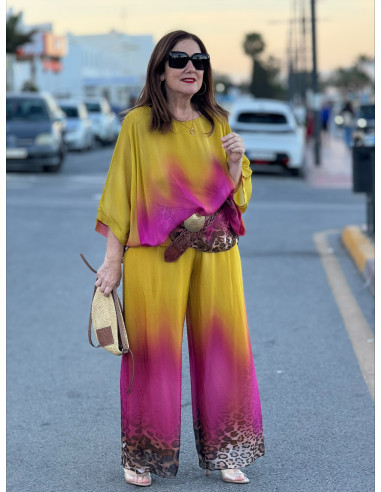 Conjunto de punto seda degradado mostaza