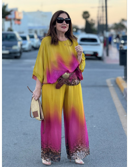 Conjunto de punto seda degradado mostaza