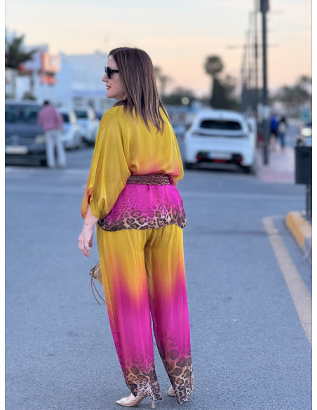 Conjunto de punto seda degradado mostaza