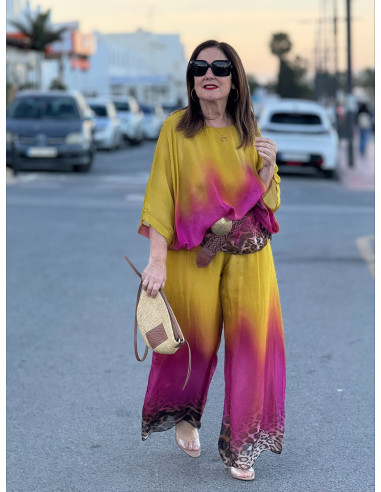 Conjunto de punto seda degradado mostaza