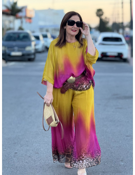 Conjunto de punto seda degradado mostaza