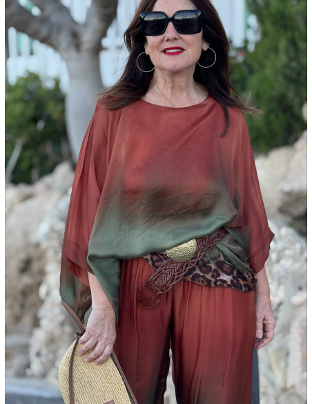 Conjunto de punto seda degradado terracota