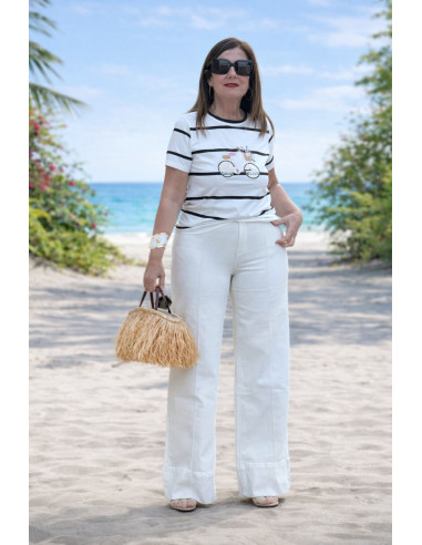 Pantalón vaquero Crudo recto de pata ancha