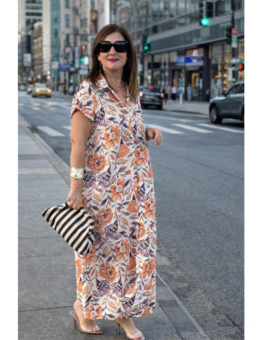 Vestido camisero largo floral mujer en tonos...