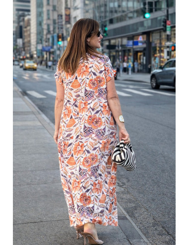 Vestido camisero largo floral mujer en tonos...