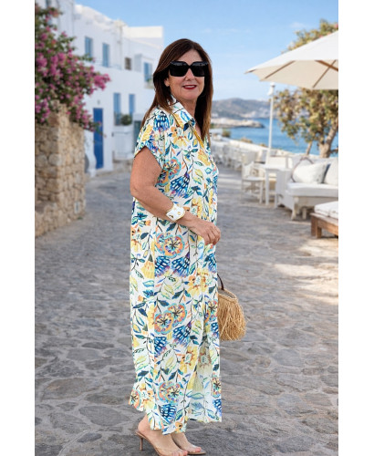 Vestido camisero largo floral mujer en tonos amarillos y... 2