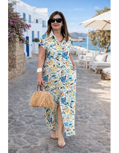 Vestido camisero largo floral mujer en tonos...