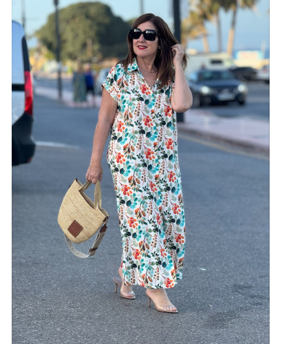 Vestido camisero largo tonos turquesa 2