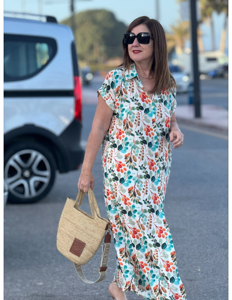 Vestido camisero largo tonos turquesa