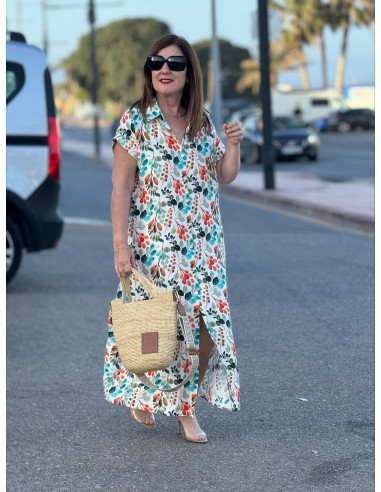 Vestido camisero largo tonos turquesa