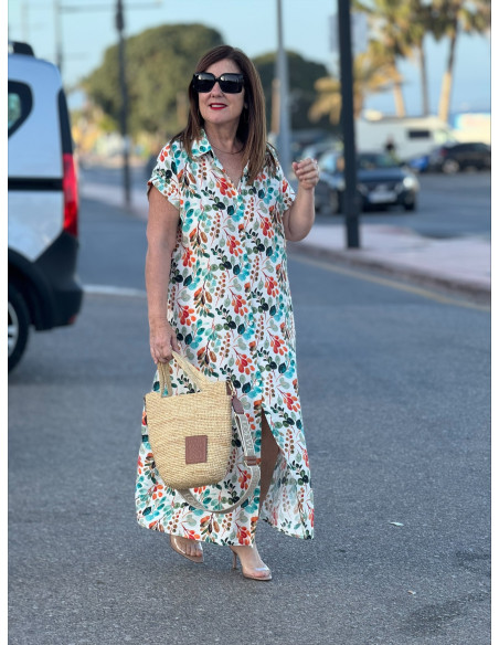 Vestido camisero largo tonos turquesa