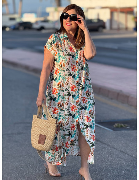 Vestido camisero largo tonos turquesa