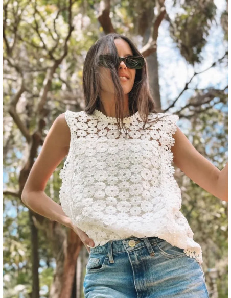 Blusa de encaje sin mangas mujer