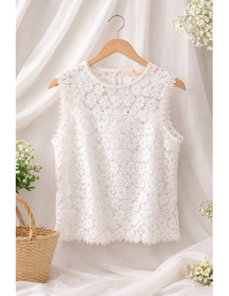 Blusa de encaje sin mangas mujer