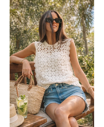 Blusa de encaje sin mangas mujer