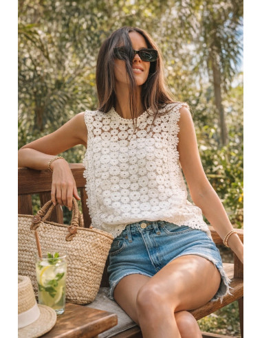 Blusa de encaje sin mangas mujer