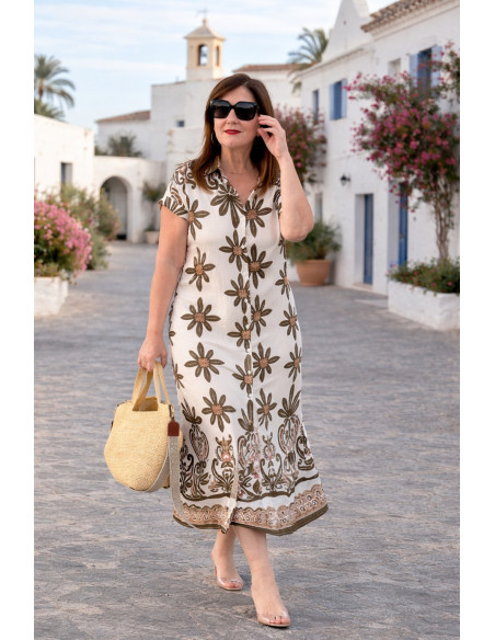 Vestido camisero estampado verde