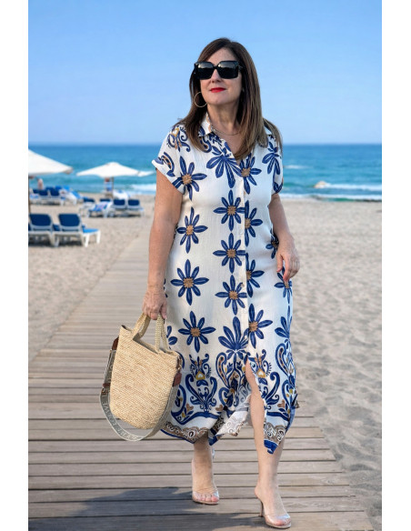 Vestido camisero estampado azul