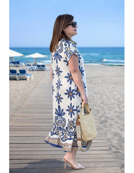 Vestido camisero estampado azul