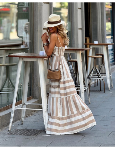 Vestido largo de rayas crudo y tostado