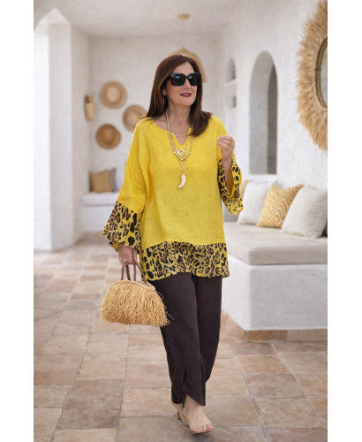 Blusón Lino Safari mostaza 2