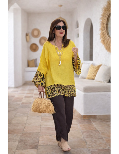 Blusón Lino Safari mostaza