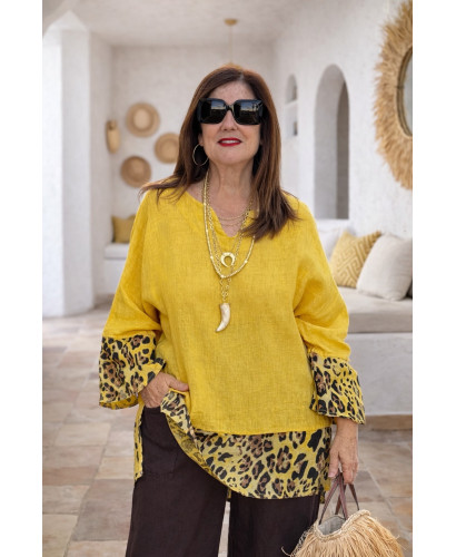 Blusón Lino Safari mostaza