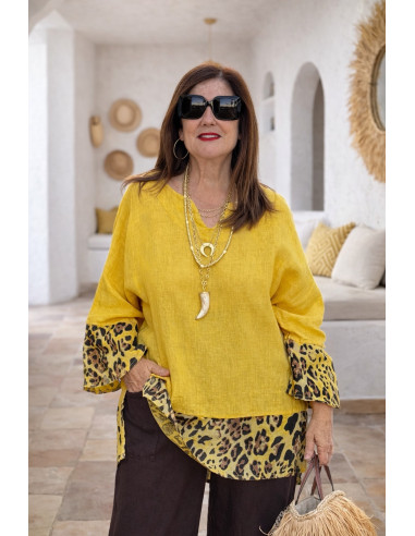 Blusón Lino Safari mostaza