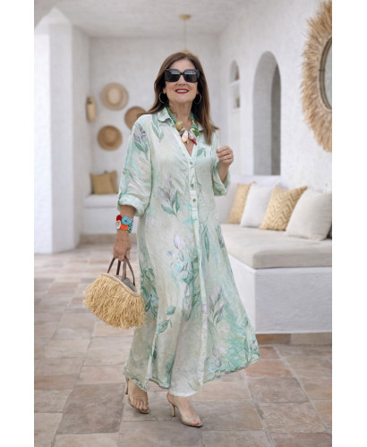 Vestido Lino Floral crudo 2