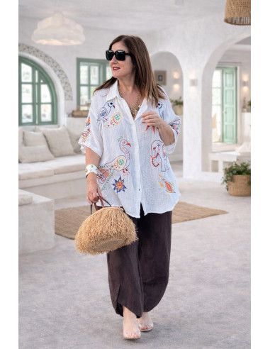 Camisa bambula bordada blanca