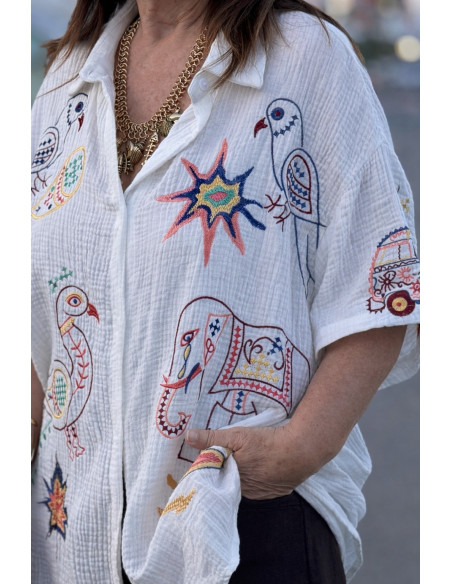 Camisa bambula bordada blanca