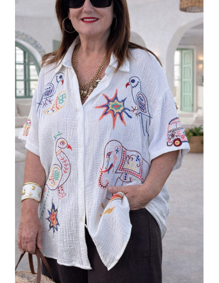 Camisa bambula bordada blanca