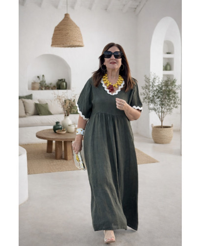 Vestido lino verde con piculina