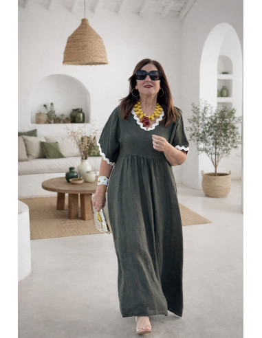 Vestido lino verde con piculina