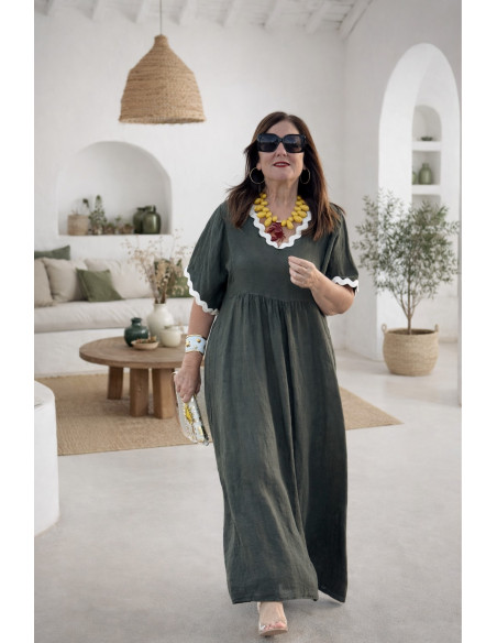 Vestido lino verde con piculina