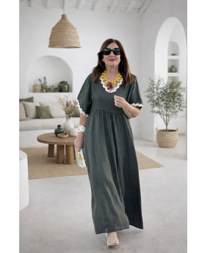 Vestido lino verde con piculina 2