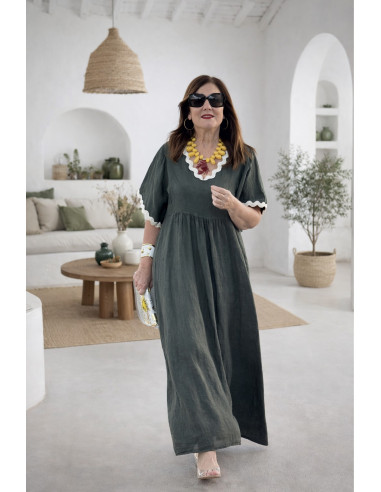 Vestido lino verde con piculina