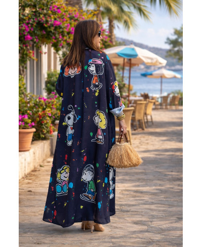 Vestido camisero estampado personajes negro 2